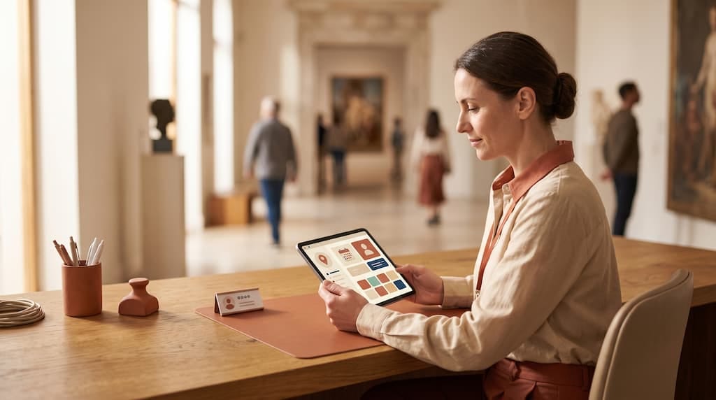 Un operatore museale che usa con naturalezza la piattaforma su tablet